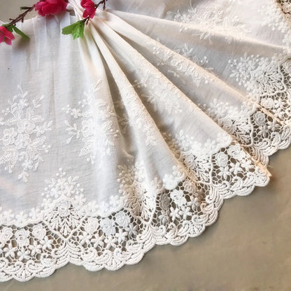 1 Yard Premium White Beige Vintage Hollow Out Floral Embroidery Lace Fabric 33CM Wide