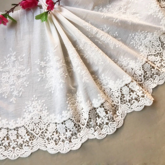1 Yard Premium White Beige Vintage Hollow Out Floral Embroidery Lace Fabric 33CM Wide