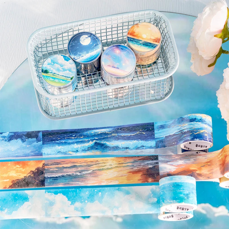 JIANQI 30mm*2m Sky and Sea landscape Tapes DIY Scrapbooking Decor Photo Album Collage Journalling Materials Stickers