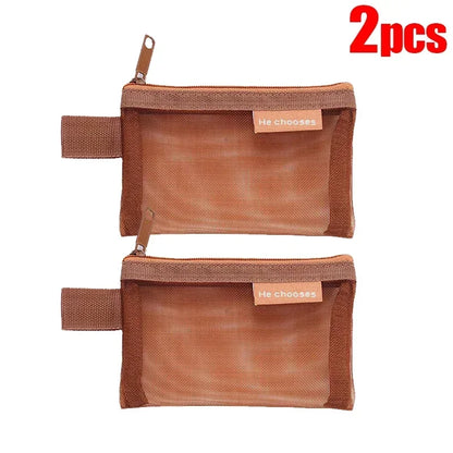 Mini Square Mesh Storage Bag Portable Money Earphone Data Cable Chargers Bag ID Credit Card Holder Zipper Pouch Travel Organizer