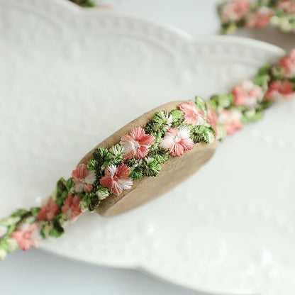 1Yard Pink Green Lace Trim Craft Flower Lace Fabric Venise Floral Embroidered Applique Decorated Lace Ribbon 2CM Wide