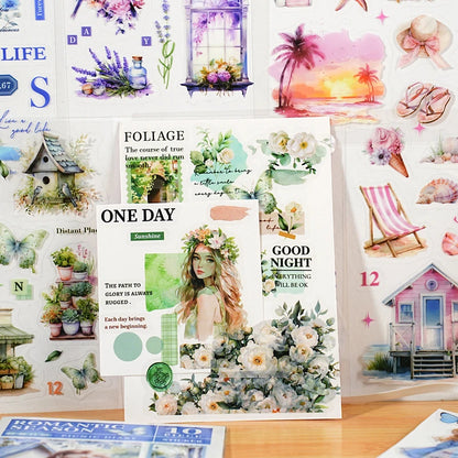 JIANQI 10 pcs PET Die cut Stickers book Romantic plants flowers Decor handmade Craft Material Diary Album Scrapbooking Supplies