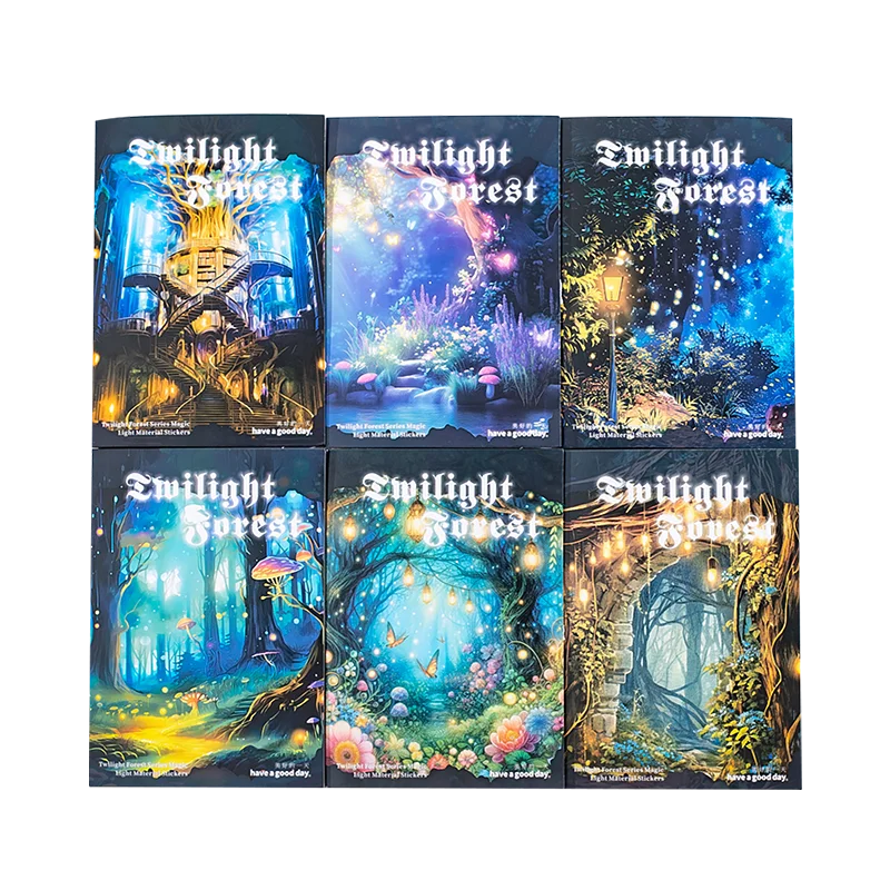 10pcs Night Forest Landscape Material Stickers Scrapbooking Junk Journal Creative Stationery DIY Deco Stickers School Supplies