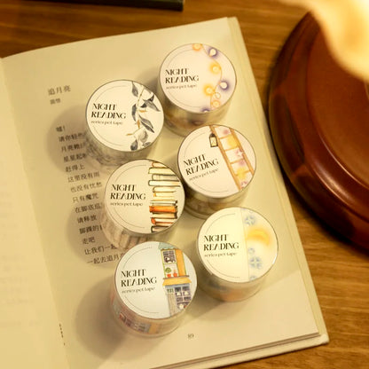JIANQI 30mm*2m PET Tapes Night reading DIY Scrapbooking Decor Photo Album Collage Junk Journal Materials Aesthetics Stickers
