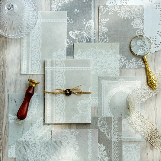 JIANQI 30pcs Vintage Material paper Lace paper Scrapbook Materials DIY Photo Album Collage Journal Creative Stationery supplies