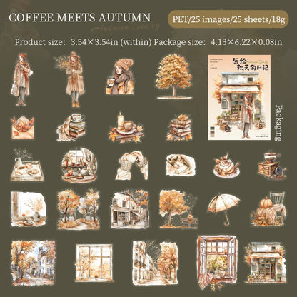JIANQI 25pcs/pack Autumn Landscape Stickers PET Materials DIY Scrapbooking Art Collage Stationery Planner Decor Diary Sticker