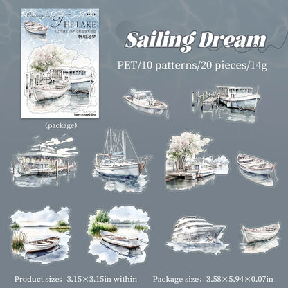 JIANQI 20pcs Water landscape Sticker Pack Junk Journal DIY Scrapbooking Supplies Collage School Stationery Stickers