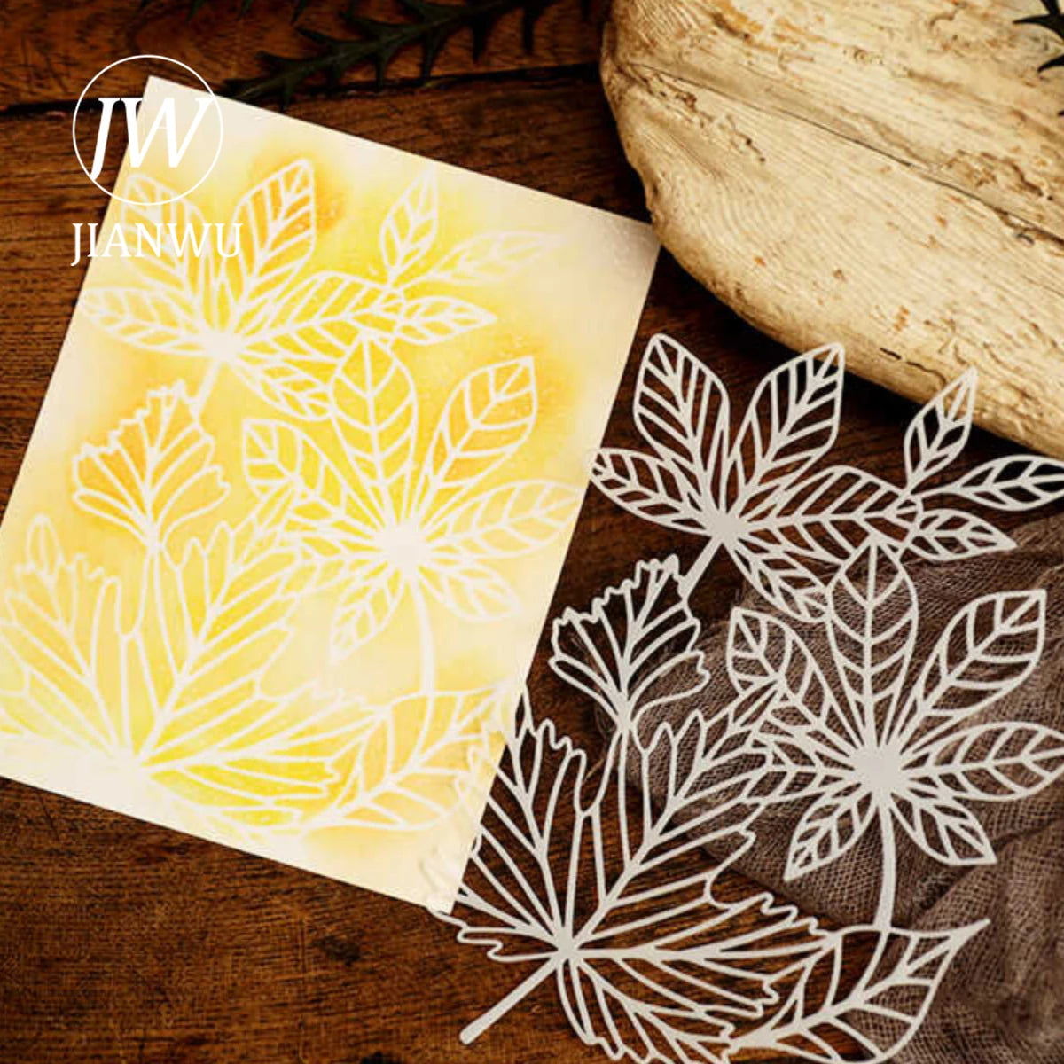 JIANWU Vintage Hollow Plant Flower Material Carved Plastic Plate Stencils Creative DIY Junk Journal Student Supplies Stationery