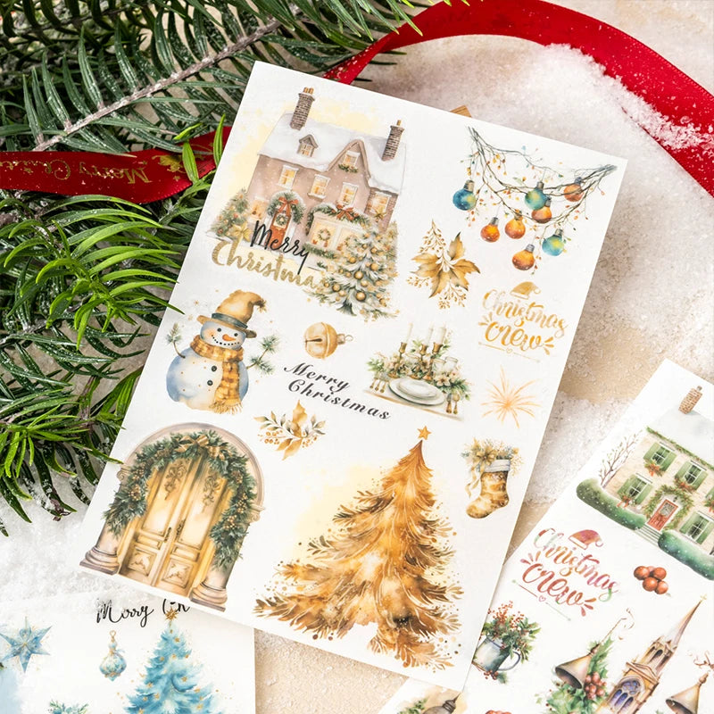 JIANQI 2pcs/pack pvc Stickers Christmas Party Creative Waterproof Adhesive DIY Hand Made Collage Junk Journal Scrapbook Supplies