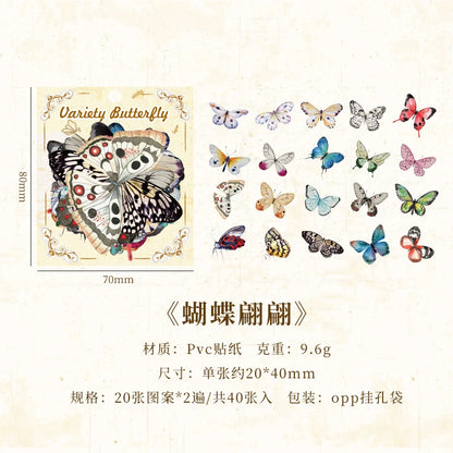 JIANQI 40pcs Color Butterfly Decorative Waterproof Stickers Material Sticker Scrapbooking Label Diary Cup Phone Journal Planner