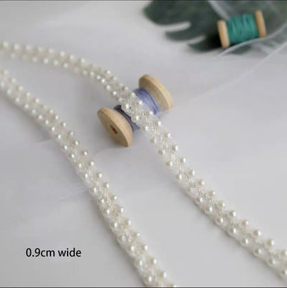 1Yard White Pearl Beads Tape fabric Trim Ribbons for DIY Sewing Garments Handmade Clothing Accessories