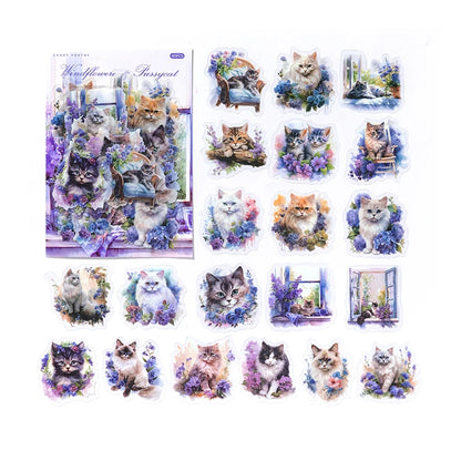 JIANQI 40 pcs Cute Style Cats animals Stickers aesthetic Decorative Diary Album Stationery Stick Labels Junk Journal Supplies