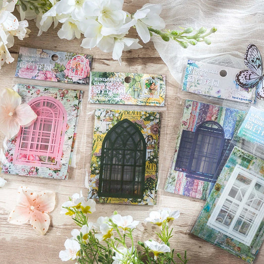 10 Pcs Vintage Window Frame Collage PET Stickers Pack DIY Diary Junk Journal Decoration Card Making Sticker Album Scrapbooking
