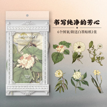 6pcs Large size Plant Flowers PET Stickers aesthetic Stick Labels Decorative Scrapbooking Collage material junk journal supplies