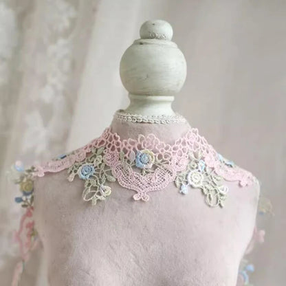 1Yard Blue Pink Flower Lace Border Sewing Fabric DIY Decoration Home Accessories 6.5CM Wide