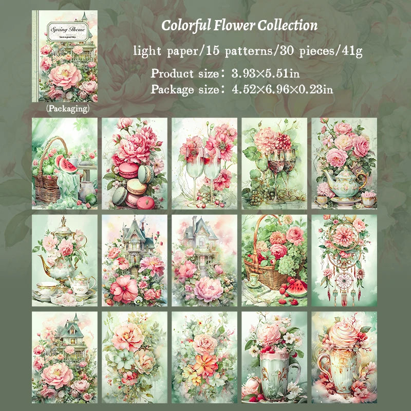 JIANQI 30pcs Vintage Flowers Landscape Materials Paper DIY Scrapbooking Junk Journal Collage Photo Album Retro Background Paper