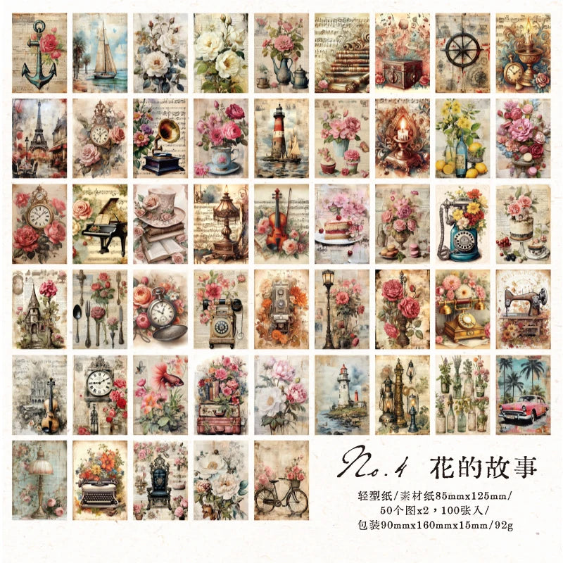 100 pcs Vintage Plants Flowers garden Material paper paper Scrapbooking DIY Photo Album Collage Journal Creative Stationery