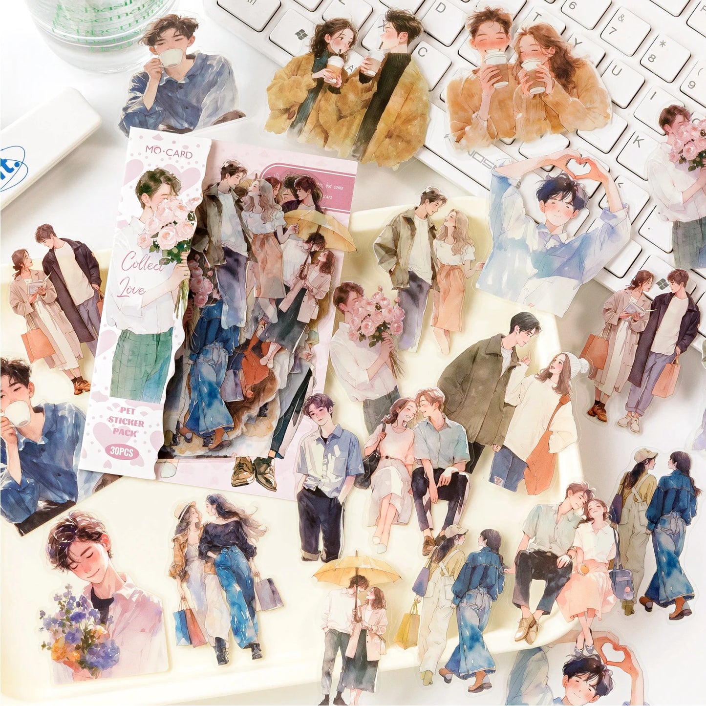 JIANQI 30pcs/pack PET Ins Stickers Girls Life Combo Kit DIY Scrapbooking Materials Collage Stationery Decor Diary Supplies
