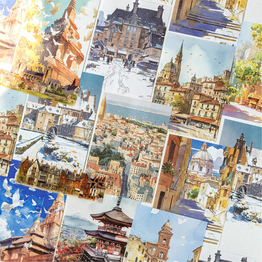JIANQI 30pcs/pack Vintage Material Paper DIY Scrapbooking Collage Materials Decor Junk Journal Aesthetics Landscape Paper