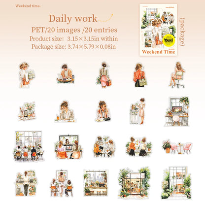 JIANQI 20 Pcs/pack Girls' Weekend PET Stickers hand tent DIY Stick Labels Scrapbooking Material Junk Journal Supplies