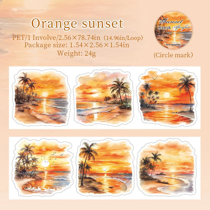 JIANQI 65mm*2m Sunset Landscape Tapes DIY Scrapbooking Decor Photo Album Collage Journalling Materials Aesthetics Stickers