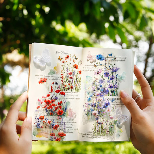 JIANQI 10 Pcs Plant Flower Landscape Stickers PET Transparent Decorative Collage Junk Journal DIY Scrapbooking Supplies