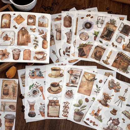 JIANQI 50pcs/book Light Retro Floral Plant Stickers Beautiful scenery Theme Double Material Handbook Backing Decal Stationery