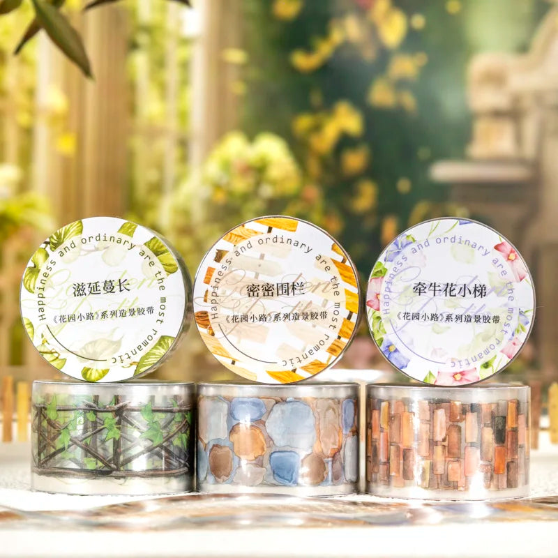 JIANQI 25mm*2m PET Tapes Garden Path DIY Scrapbooking Decor Photo Album Collage Junk Journal Materials Aesthetics Stickers