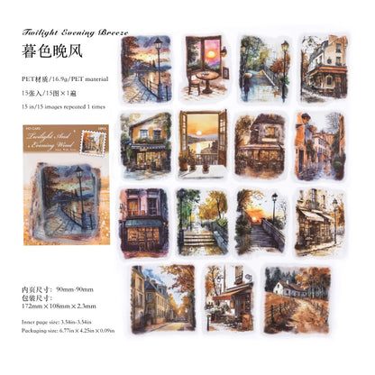 15 pcs Large size Street Walk Landscape Sticker Pack Junk Journal DIY Scrapbooking School Supplies Collage Stationery Stickers