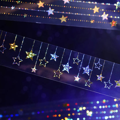 JIANQI 30mm*2m PET Tapes Sparkling Stars DIY Scrapbooking Decor Photo Album Collage Junk Journal Materials Aesthetics Tapes