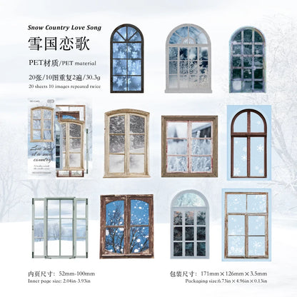 JIANQI 20pcs/pack Window Landscape Stickers Decor Junk Journal DIY Srapbooking Collage Stationery PET Scrapbook supplies