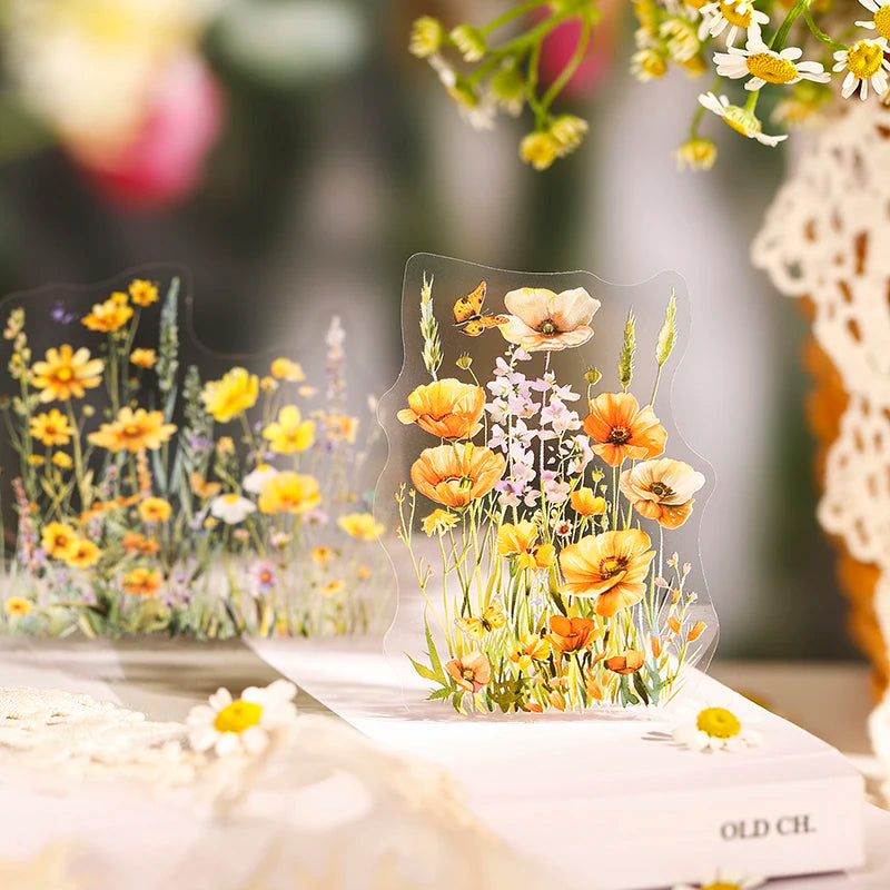 JIANQI 10 Pcs Plant Flower Landscape Stickers PET Transparent Decorative Collage Junk Journal DIY Scrapbooking Supplies