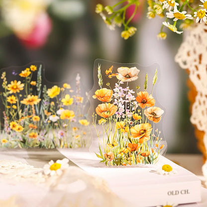 JIANQI 10 Pcs Plant Flower Landscape Stickers PET Transparent Decorative Collage Junk Journal DIY Scrapbooking Supplies