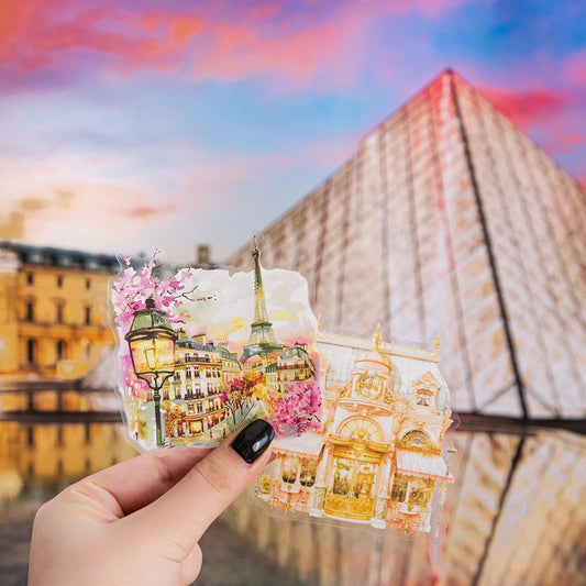 JIANQI 30 pcs/pack Paris Travel PET Stickers Decor DIY Scrapbooking Materials Art Collage Stationery Aesthetics Stickers