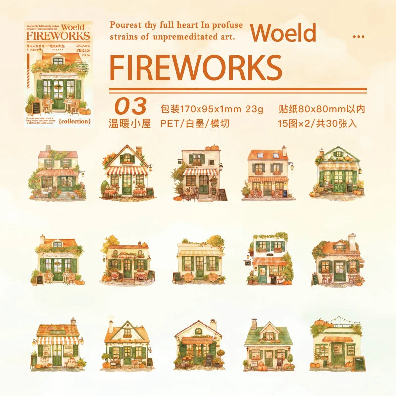JIANQI 30 pcs House theme Sticker Pack Junk Journal DIY Scrapbooking School Supplies Collage Stationery Stickers