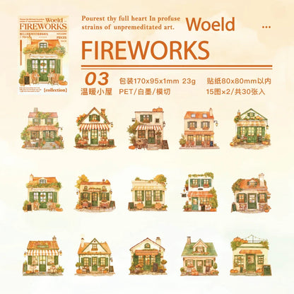 JIANQI 30 pcs House theme Sticker Pack Junk Journal DIY Scrapbooking School Supplies Collage Stationery Stickers
