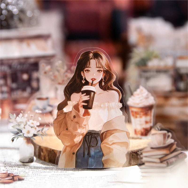 JIANQI 30pcs/pack Coffee theme Stickers Junk Journal Creative Stationery DIY Deco Stickers Scrapbooking Supplies