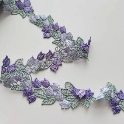 1 Yard Purple Orange Flower Embroidery Ribbon Lace Fabric Sticker DIY Sewing Supplies 3.7cm Wide
