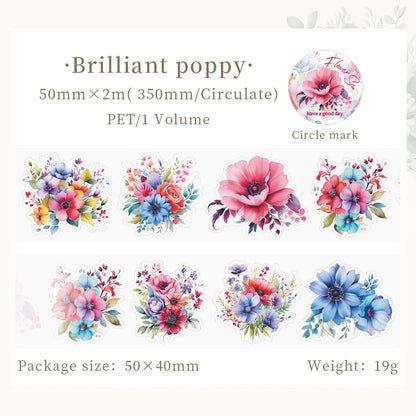 JIANQI 50mm*2m PET Plant Flowers tape Sticker Decorative collage Adhesive Diy Scrapbooking hand made Masking tape