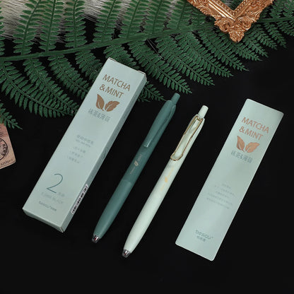 JIANWU 2 Pcs/set Wangshan Matcha Mint Press Gel Pen Set 0.5mm Black Quick-drying Creative Journal Student Supplies Stationery