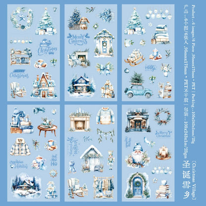 JIANQI 6pcs/pack Christmas Forest Landscape Stickers PET Materials Collage Stationery Decor Diary DIY Scrapbooking supplies
