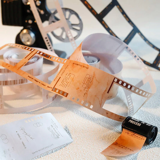JIANQI 55mm*2m Vintage film paper Tapes 38cm Cycle DIY Scrapbooking Decor Junk Journal Collage Stationery Craft Tapes