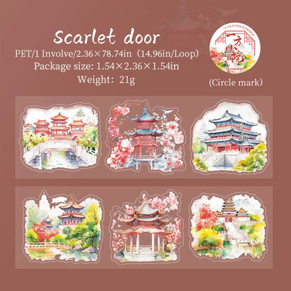 JIANQI 60mm*2m Chinese style courtyard PET Tapes Creativity Hand Account Adhesive hand made Diy Junk Journal Scrapbook Supplies