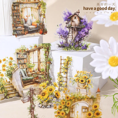 JIANQI 30 pcs Garden corner Decorative PVC Flowers Stickers Scrapbooking Label Diary Stationery Album Phone Cup Journal Planner