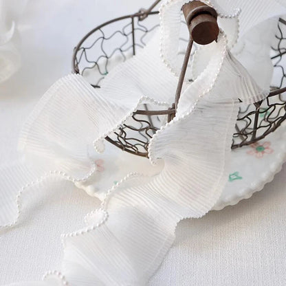 1 Yard White Black Embroidered Flower Pearl Bead Lace Fabric Ribbon Wedding Dress Collar DIY Trimming  Sewing Applique Crafts