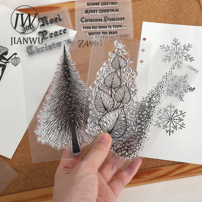 JIANWU Vintage Trees Snowflake Pattern Material Collage Transparent Silicone Stamp Creative DIY Student Supplies Stationery