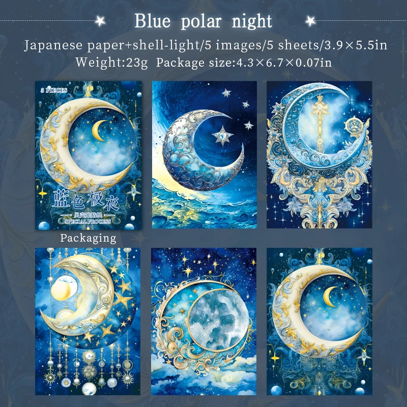 JIANQI 5 Pcs Stars and Moon Stickers Transparent Decorative Decals For Scrapbooking Stick Labels Junk Journal Supplies