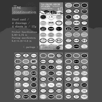 JIANQI 4pcs/pack Retro label alphanumeric Stickers DIY Scrapbooking Art Collage Stationery Planner Decor Diary Sticker