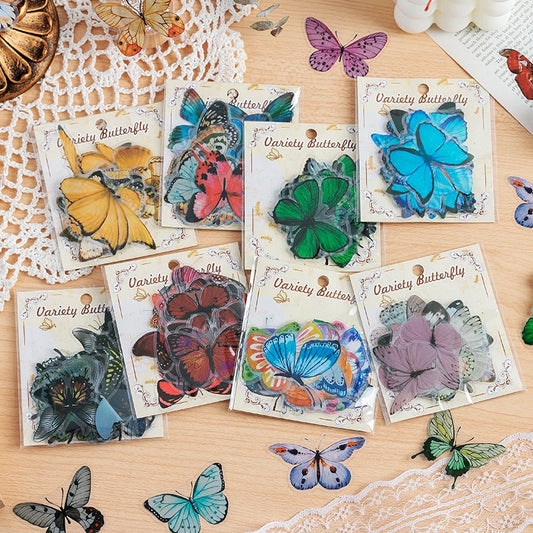 JIANQI 40pcs Color Butterfly Decorative Waterproof Stickers Material Sticker Scrapbooking Label Diary Cup Phone Journal Planner