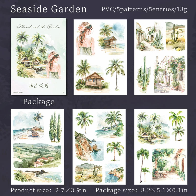 JIANQI 5 pcs PET Stickers Beautiful scenery Creative Waterproof Adhesive DIY Hand Made Collage Junk Journal Scrapbook Supplies